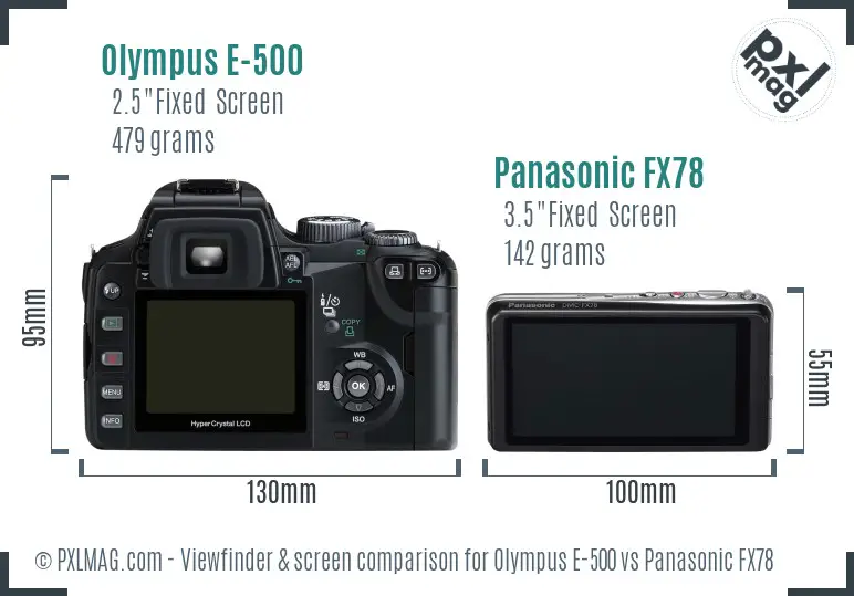 Olympus E-500 vs Panasonic FX78 Screen and Viewfinder comparison