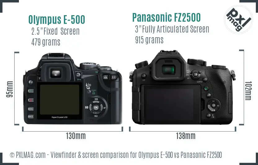 Olympus E-500 vs Panasonic FZ2500 Screen and Viewfinder comparison