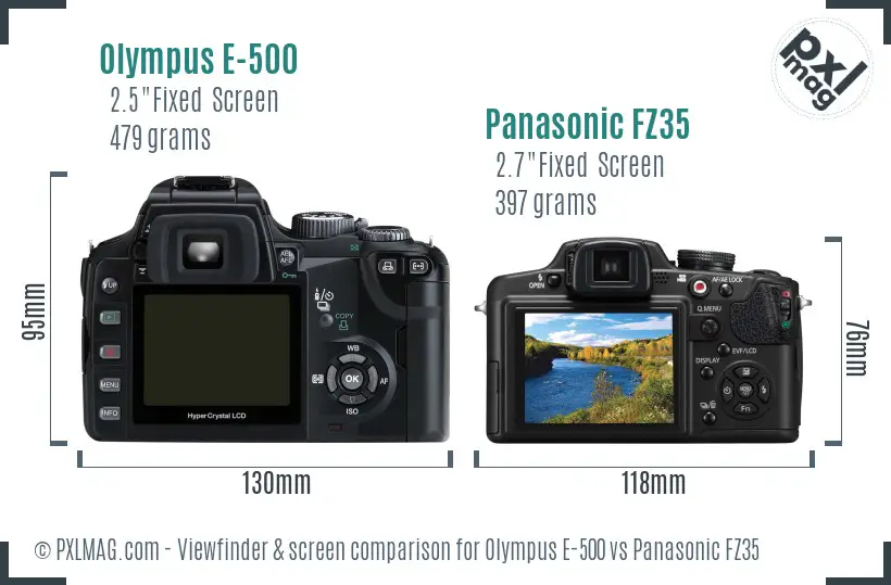 Olympus E-500 vs Panasonic FZ35 Screen and Viewfinder comparison