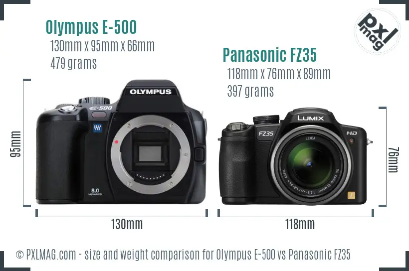 Olympus E-500 vs Panasonic FZ35 size comparison