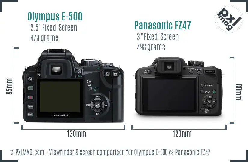 Olympus E-500 vs Panasonic FZ47 Screen and Viewfinder comparison