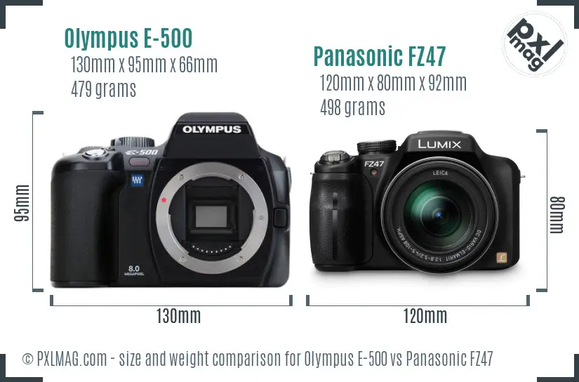 Olympus E-500 vs Panasonic FZ47 size comparison