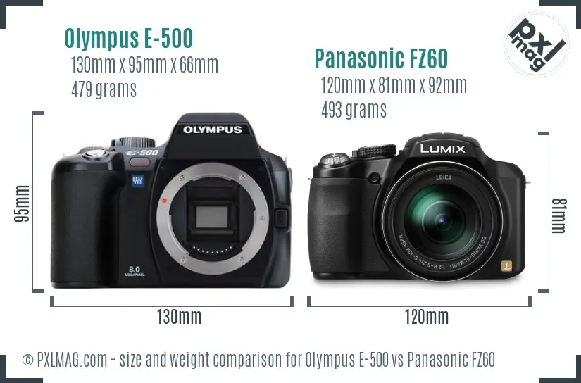 Olympus E-500 vs Panasonic FZ60 size comparison