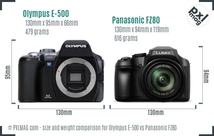 Olympus E-500 vs Panasonic FZ80 size comparison