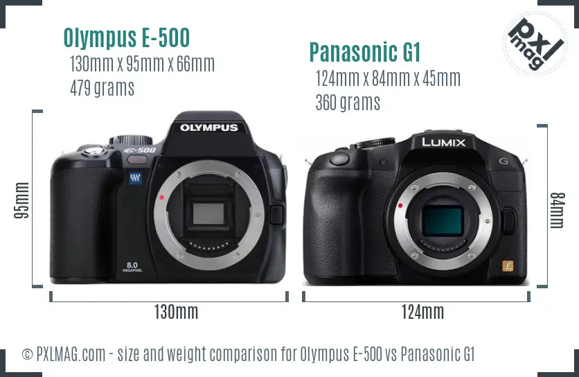Olympus E-500 vs Panasonic G1 size comparison