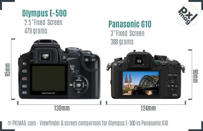Olympus E-500 vs Panasonic G10 Screen and Viewfinder comparison