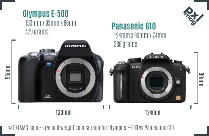 Olympus E-500 vs Panasonic G10 size comparison