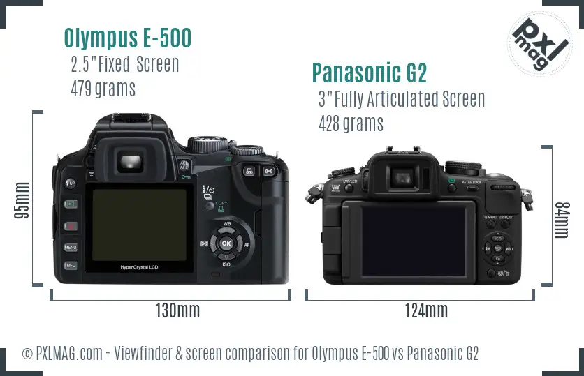 Olympus E-500 vs Panasonic G2 Screen and Viewfinder comparison