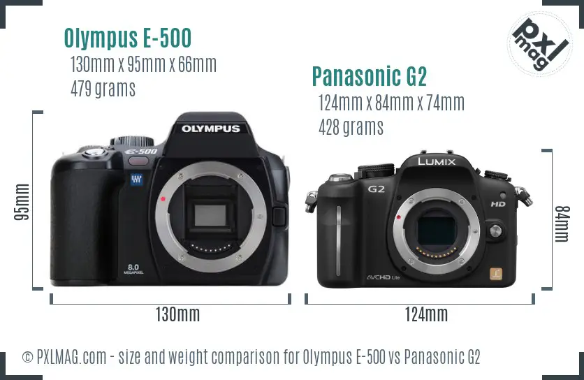 Olympus E-500 vs Panasonic G2 size comparison