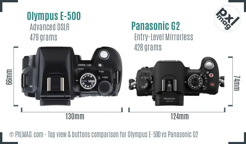 Olympus E-500 vs Panasonic G2 top view buttons comparison
