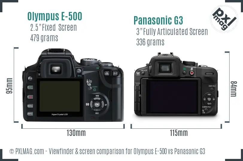 Olympus E-500 vs Panasonic G3 Screen and Viewfinder comparison