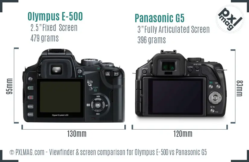 Olympus E-500 vs Panasonic G5 Screen and Viewfinder comparison