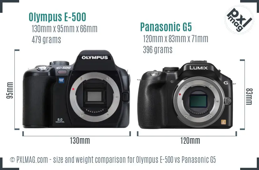 Olympus E-500 vs Panasonic G5 size comparison
