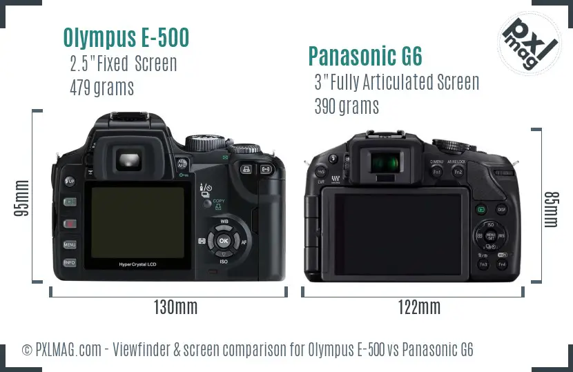 Olympus E-500 vs Panasonic G6 Screen and Viewfinder comparison