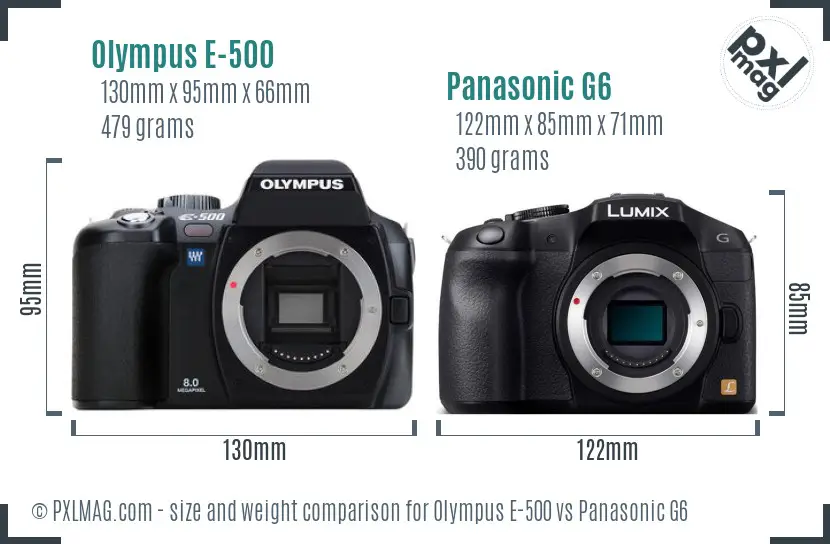 Olympus E-500 vs Panasonic G6 size comparison