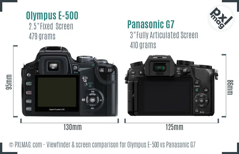 Olympus E-500 vs Panasonic G7 Screen and Viewfinder comparison