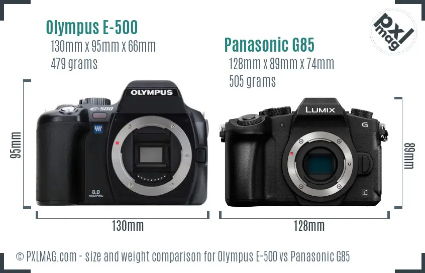 Olympus E-500 vs Panasonic G85 size comparison