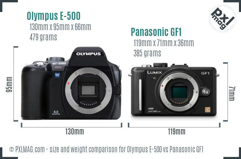 Olympus E-500 vs Panasonic GF1 size comparison