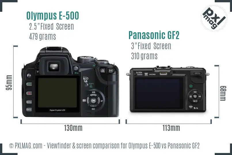 Olympus E-500 vs Panasonic GF2 Screen and Viewfinder comparison