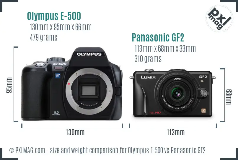 Olympus E-500 vs Panasonic GF2 size comparison