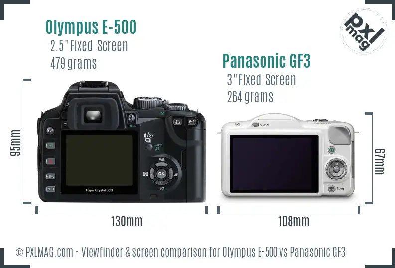 Olympus E-500 vs Panasonic GF3 Screen and Viewfinder comparison