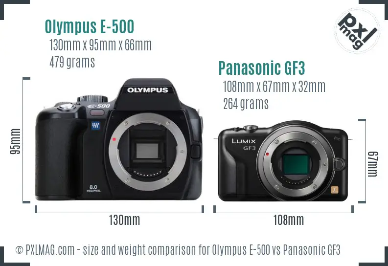 Olympus E-500 vs Panasonic GF3 size comparison