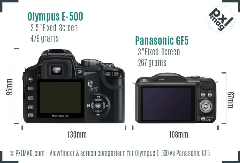 Olympus E-500 vs Panasonic GF5 Screen and Viewfinder comparison