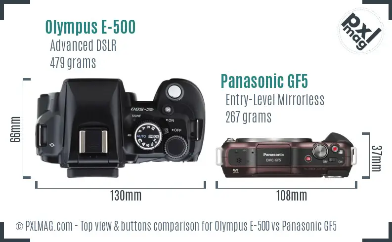 Olympus E-500 vs Panasonic GF5 top view buttons comparison