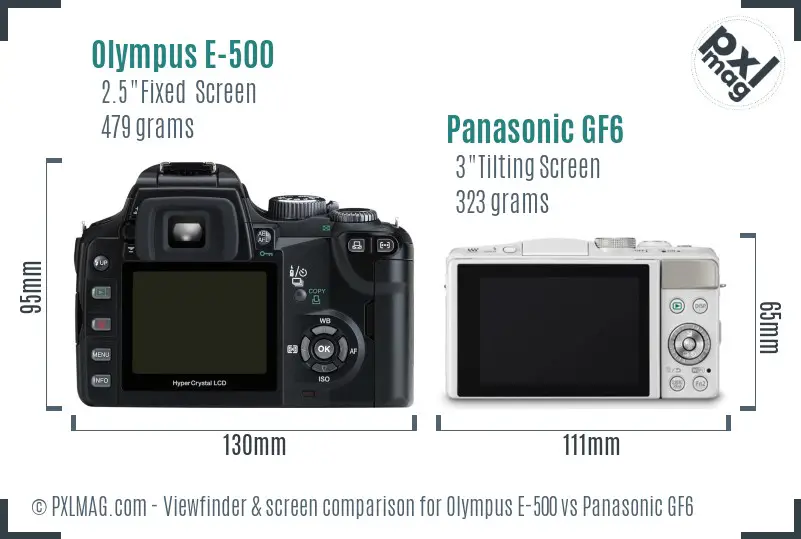 Olympus E-500 vs Panasonic GF6 Screen and Viewfinder comparison
