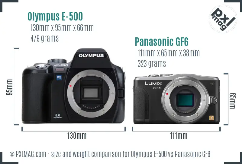 Olympus E-500 vs Panasonic GF6 size comparison