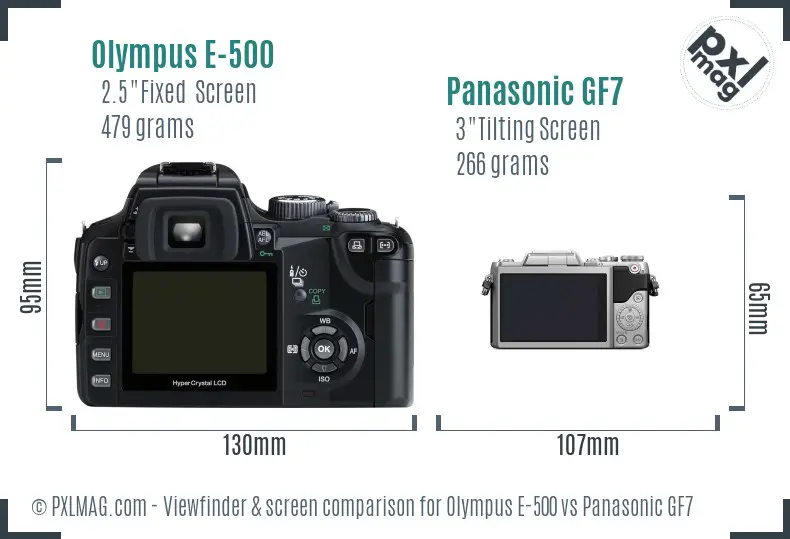 Olympus E-500 vs Panasonic GF7 Screen and Viewfinder comparison