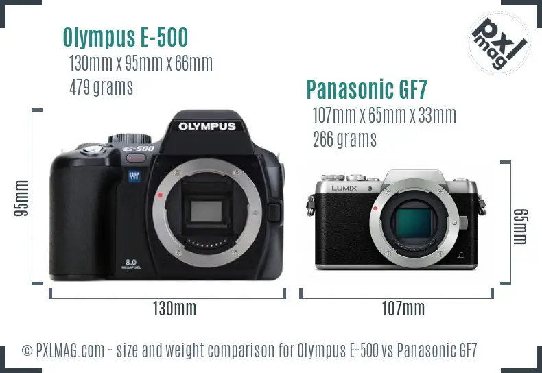 Olympus E-500 vs Panasonic GF7 size comparison