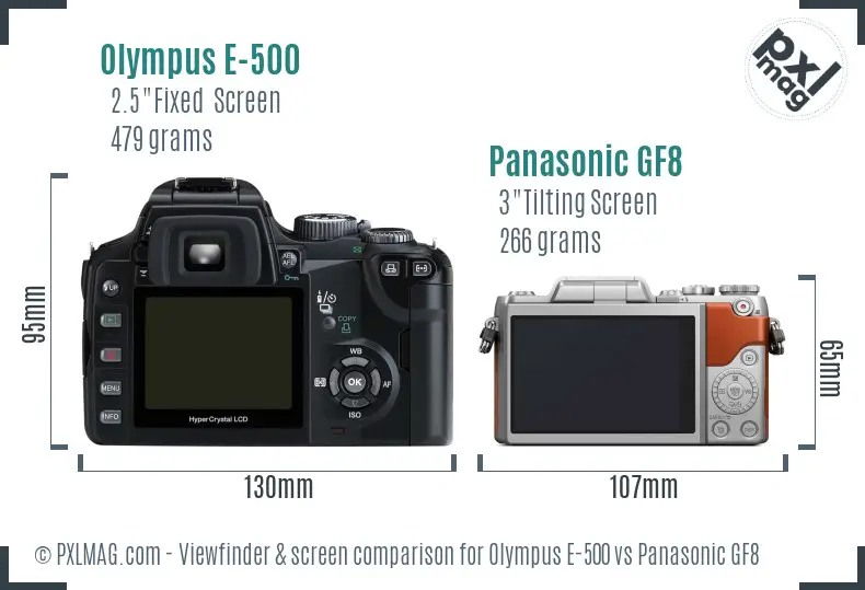 Olympus E-500 vs Panasonic GF8 Screen and Viewfinder comparison