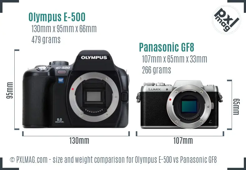 Olympus E-500 vs Panasonic GF8 size comparison