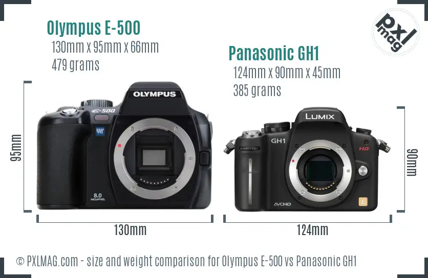 Olympus E-500 vs Panasonic GH1 size comparison