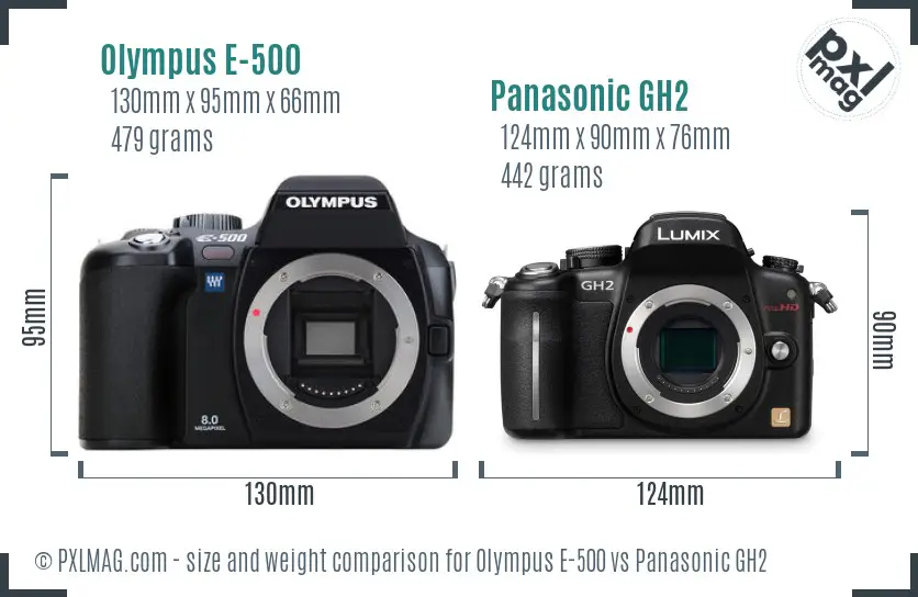 Olympus E-500 vs Panasonic GH2 size comparison
