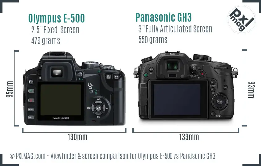 Olympus E-500 vs Panasonic GH3 Screen and Viewfinder comparison