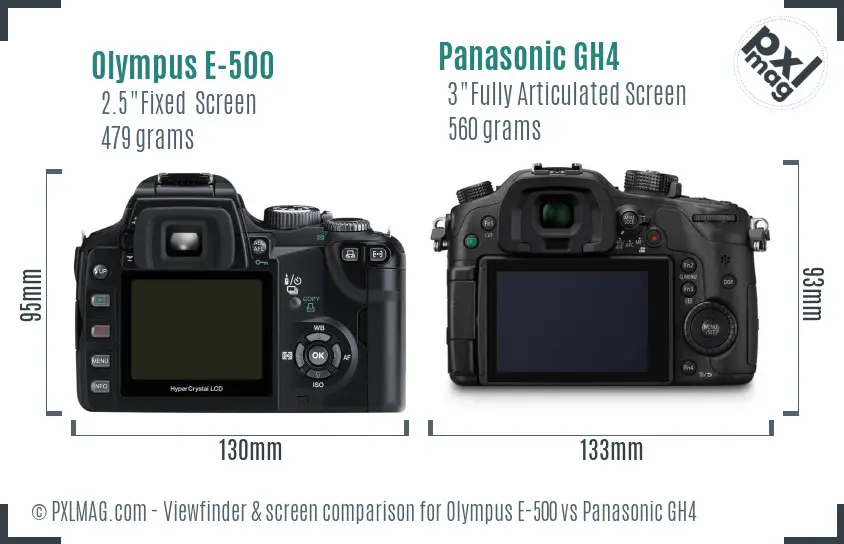 Olympus E-500 vs Panasonic GH4 Screen and Viewfinder comparison