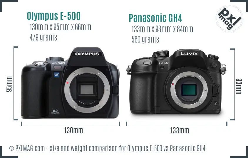 Olympus E-500 vs Panasonic GH4 size comparison