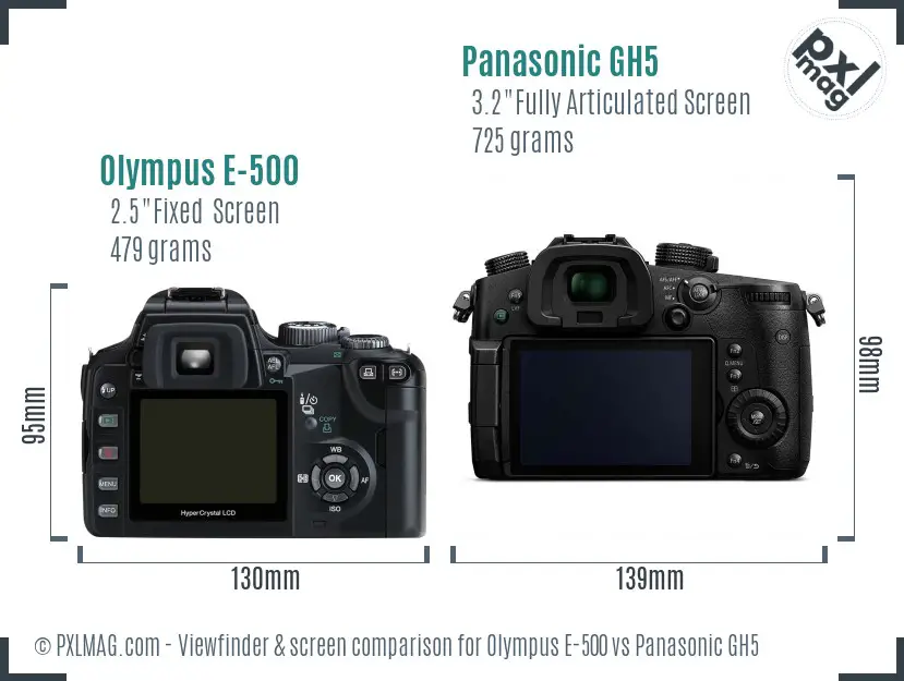 Olympus E-500 vs Panasonic GH5 Screen and Viewfinder comparison