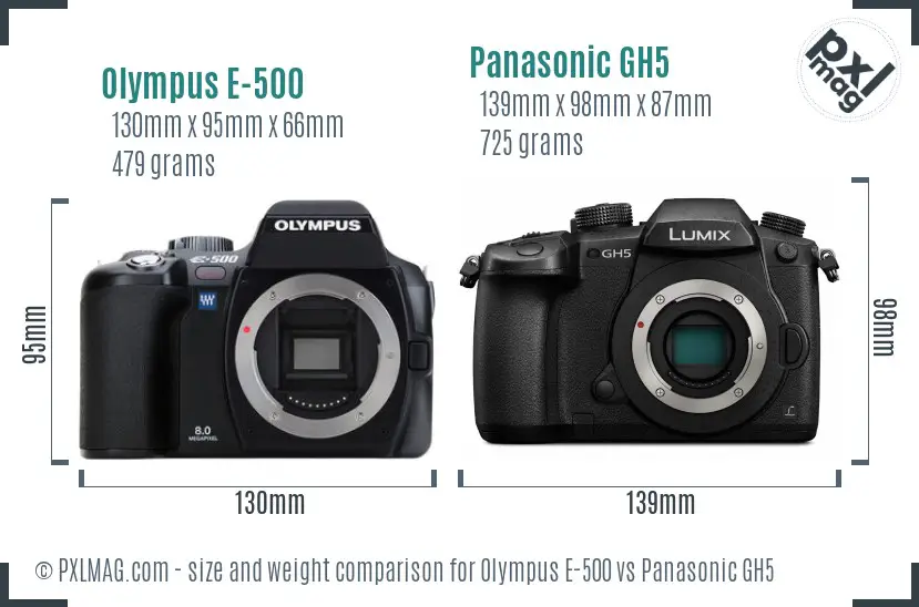 Olympus E-500 vs Panasonic GH5 size comparison