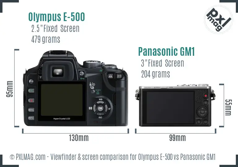 Olympus E-500 vs Panasonic GM1 Screen and Viewfinder comparison