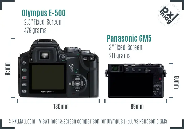 Olympus E-500 vs Panasonic GM5 Screen and Viewfinder comparison