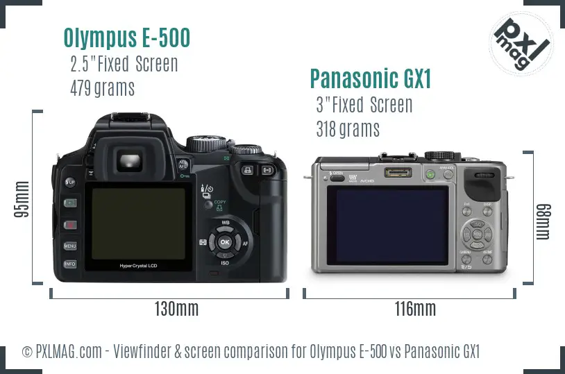 Olympus E-500 vs Panasonic GX1 Screen and Viewfinder comparison