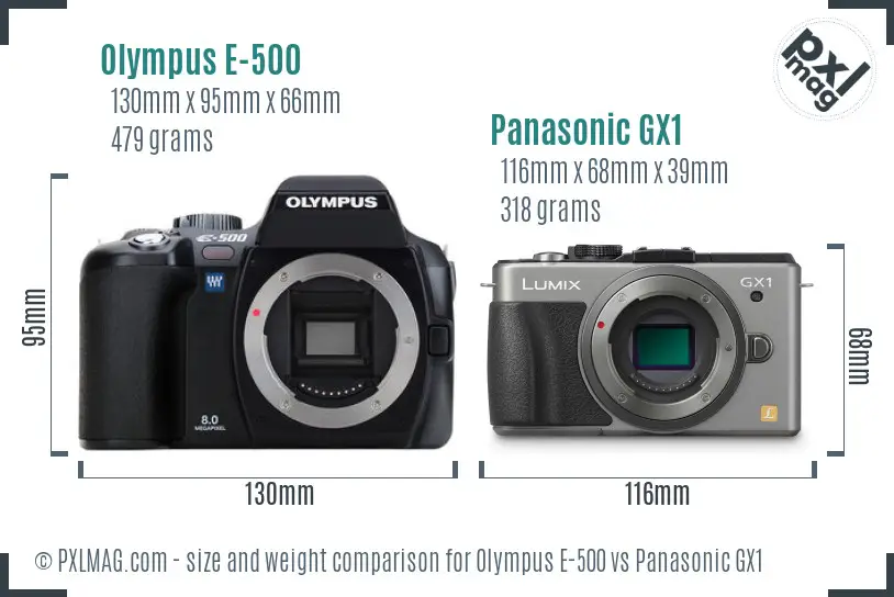Olympus E-500 vs Panasonic GX1 size comparison