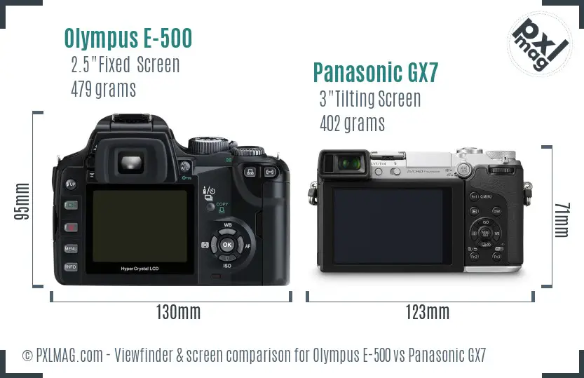 Olympus E-500 vs Panasonic GX7 Screen and Viewfinder comparison