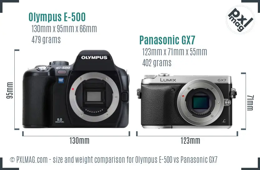Olympus E-500 vs Panasonic GX7 size comparison