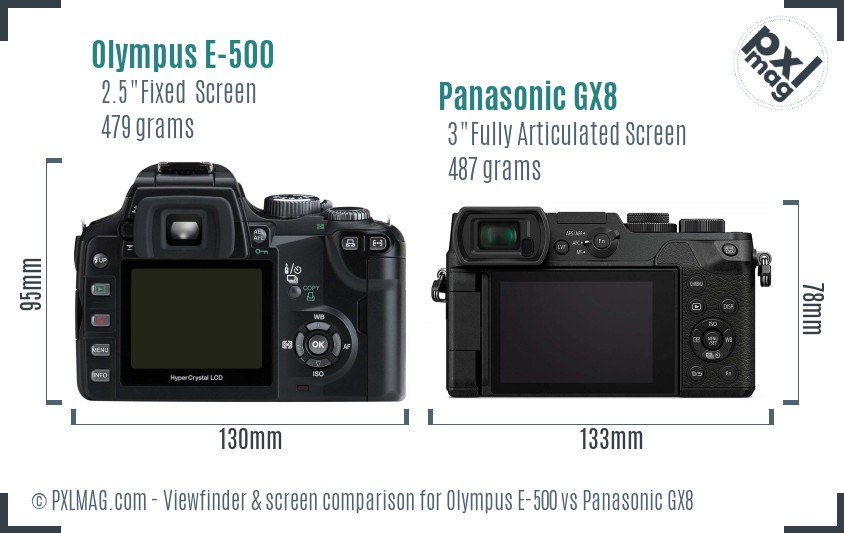 Olympus E-500 vs Panasonic GX8 Screen and Viewfinder comparison