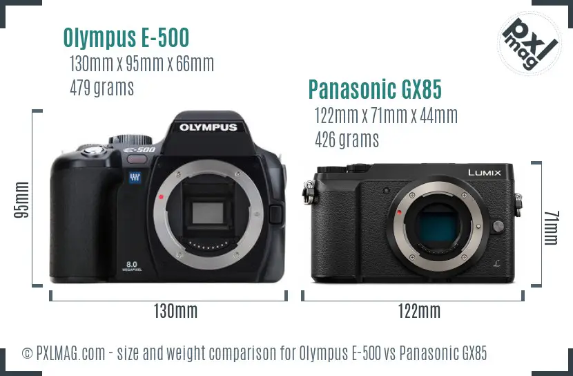 Olympus E-500 vs Panasonic GX85 size comparison