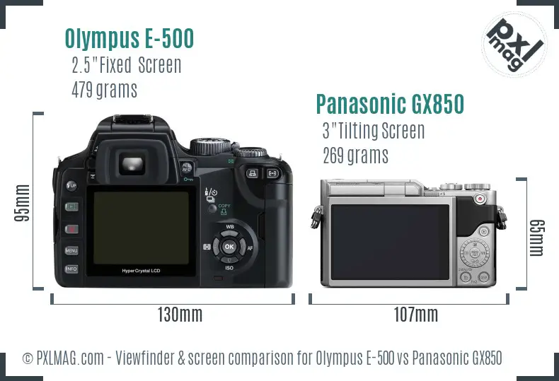 Olympus E-500 vs Panasonic GX850 Screen and Viewfinder comparison